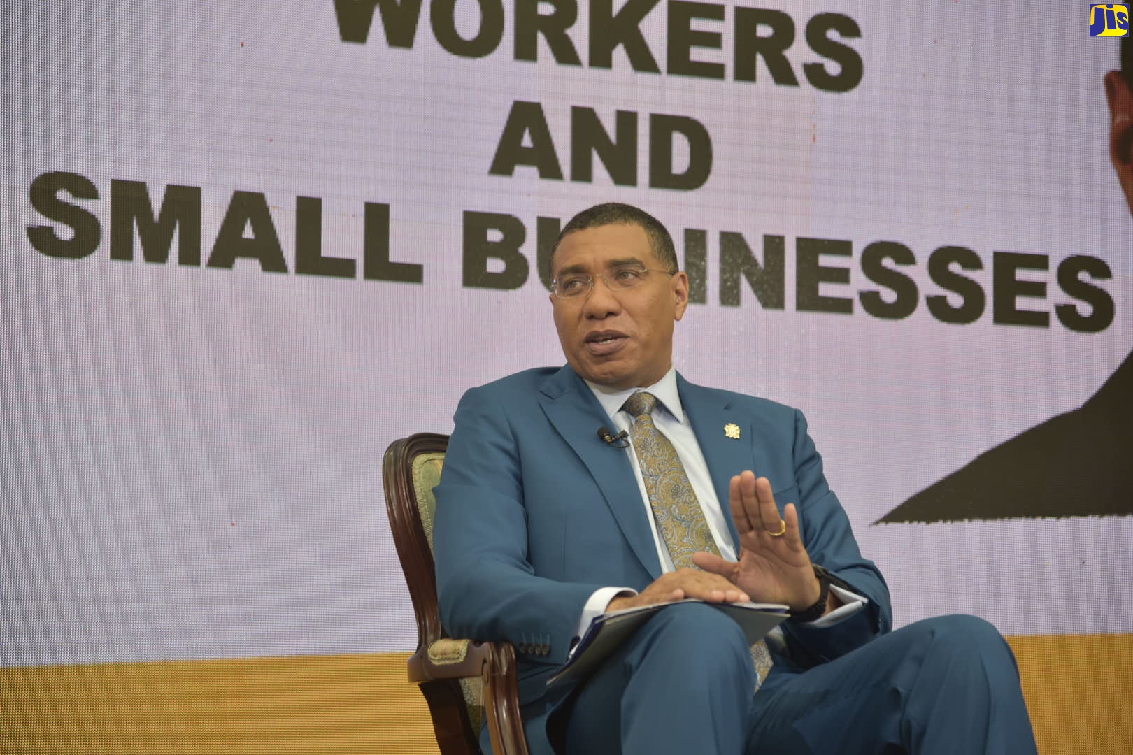 Prime Minister, the Most Hon. Andrew Holness, addresses a COVID-19 Digital Town Hall, at Jamaica House on Thursday (March 26).