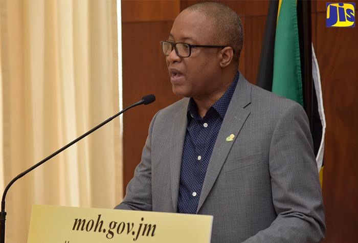 Permanent Secretary in the Ministry of Health and Wellness, Dunstan Bryan, addresses a press conference at Jamaica House on Wednesday (March 17).