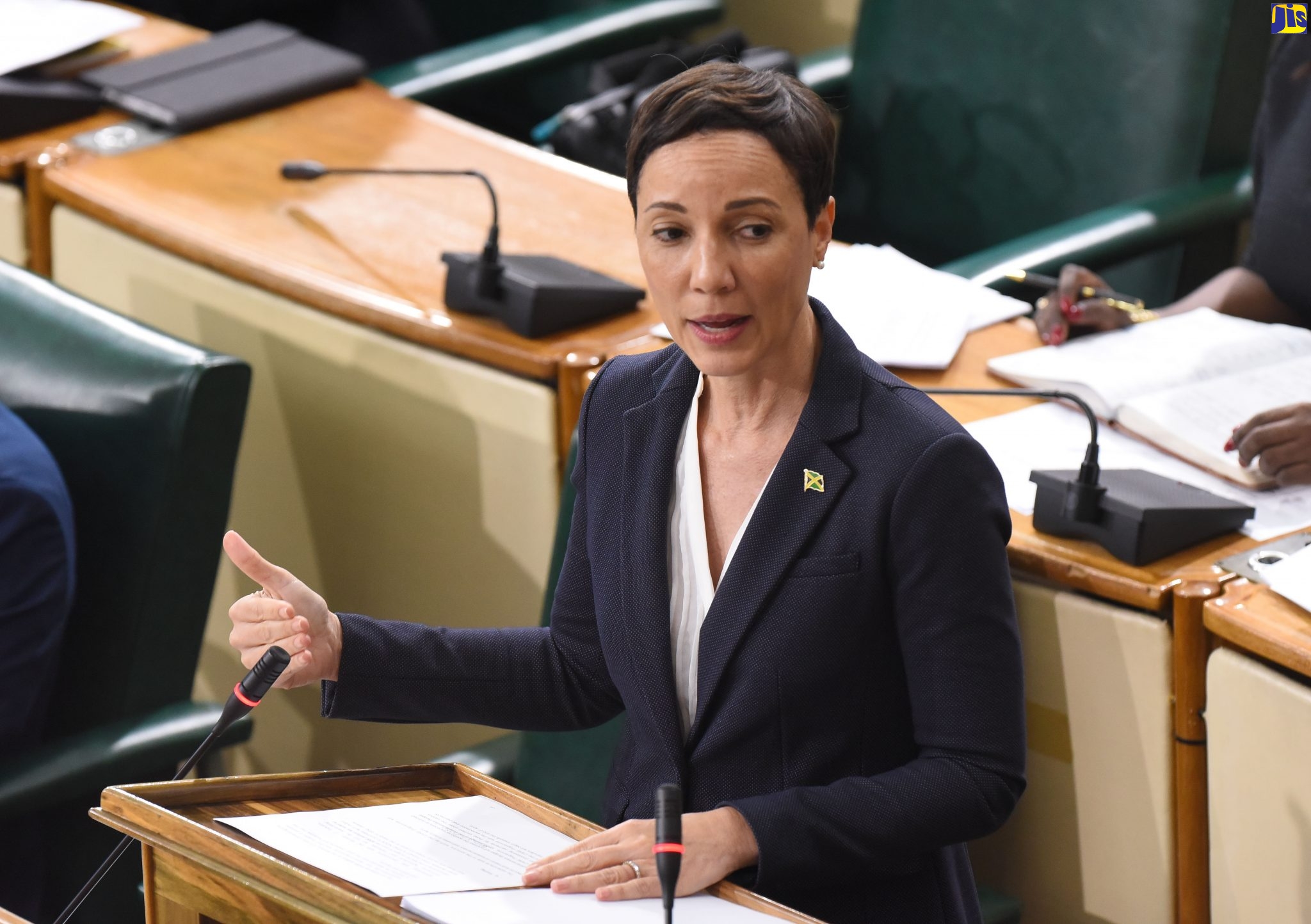 Minister of Foreign Affairs and Foreign Trade, Senator the Hon. Kamina Johnson Smith, emphasises a point while piloting the Appropriation Act 2020 in the  Senate on March 27.