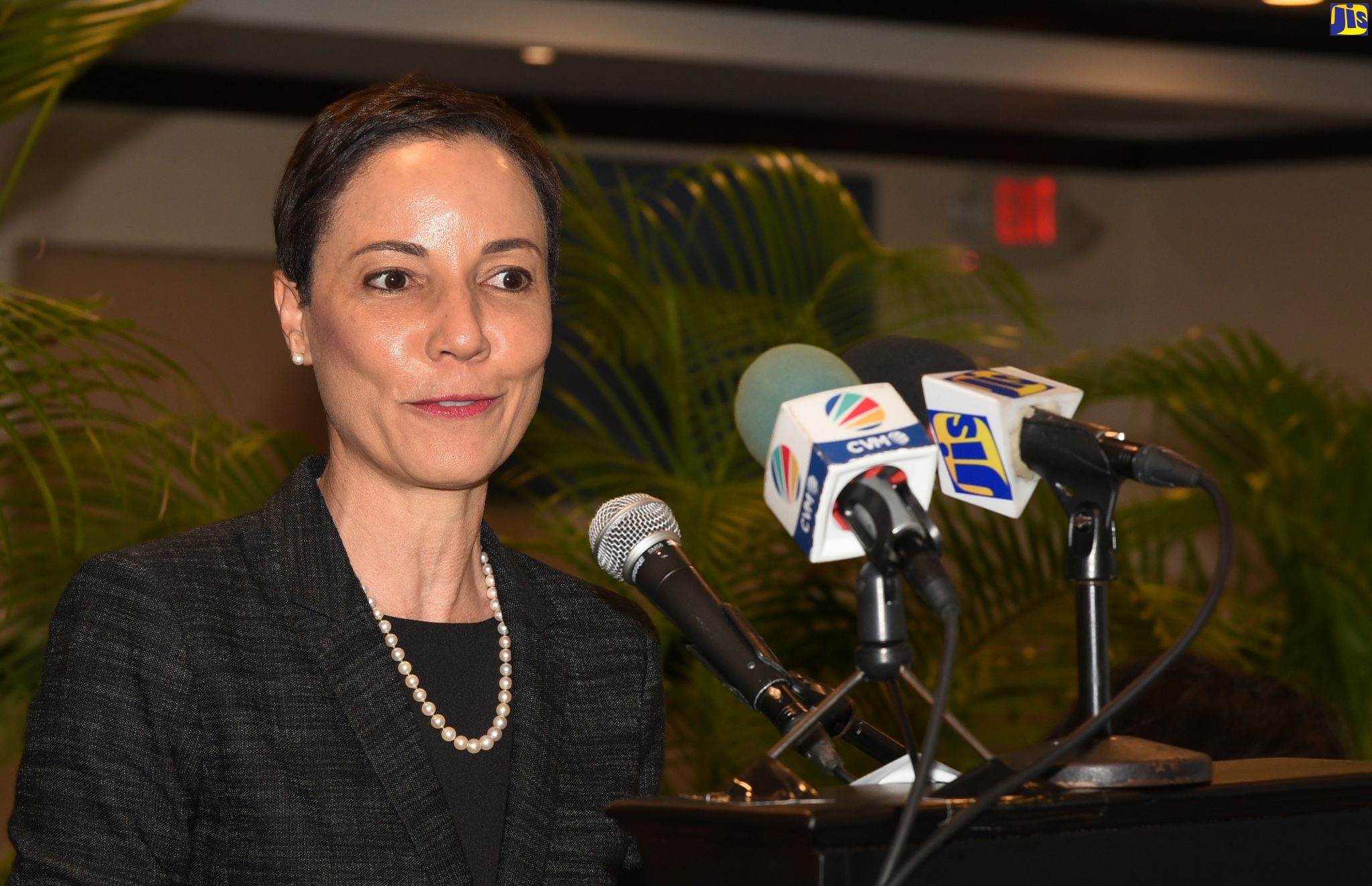 Minister of Foreign Affairs and Foreign Trade, Senator the Hon. Kamina Johnson Smith, addresses members of the Diplomatic Corps, at The Jamaica Pegasus hotel in Kingston, on Tuesday (March 3).
