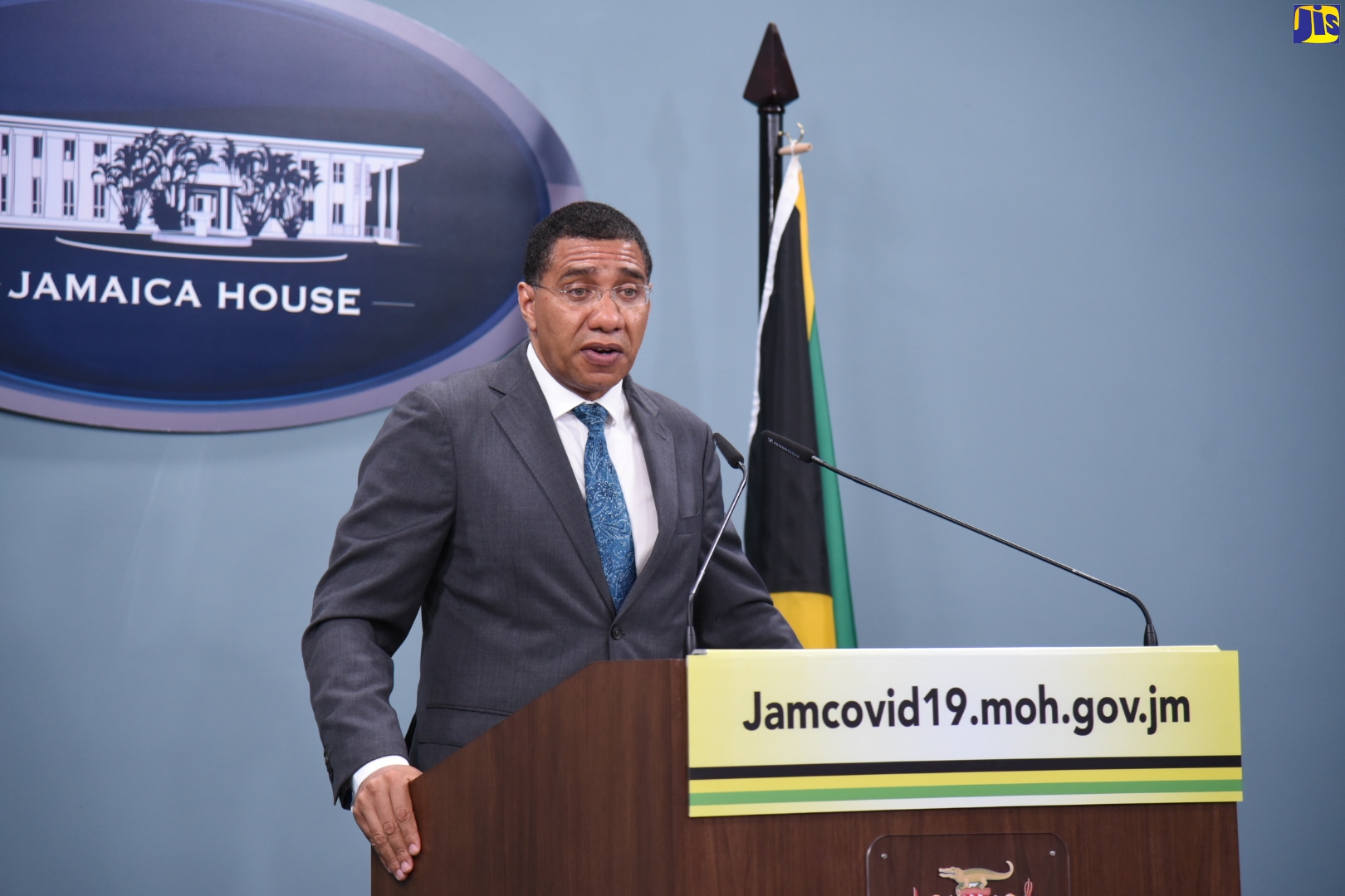 Prime Minister, the Most Hon. Andrew Holness addressing a digital press conference on Wednesday (April 8) from Jamaica House.  