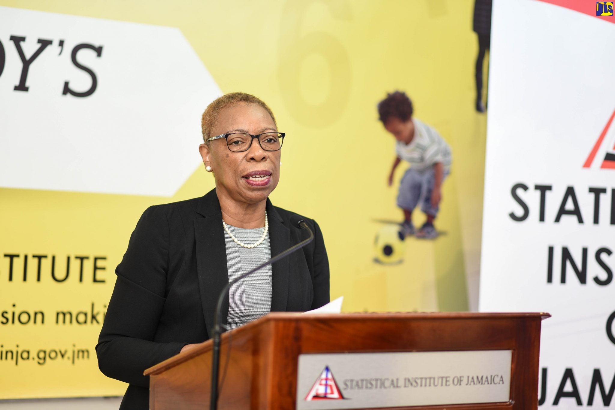 Statistical Institute of Jamaica (STATIN) Director General, Carol Coy, speaks at a virtual media briefing at the Agency’s head office in Kingston, on Thursday (April 16).