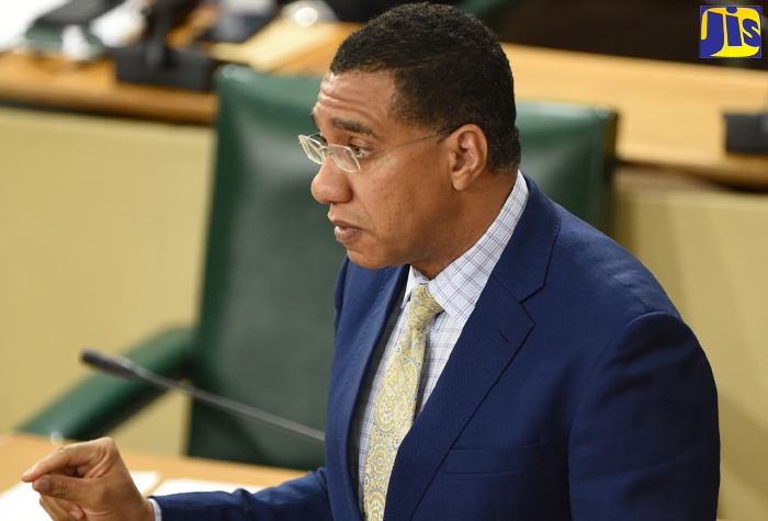 Prime Minister, the Most Hon. Andrew Holness, addresses the  House of Representatives on April 28.