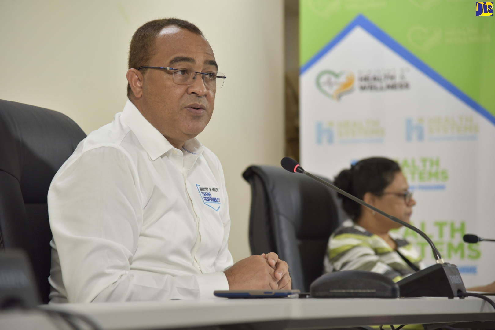 Minister of Health and Wellness, Dr. the Hon. Christopher Tufton, addressing the media during a digital press conference at the Ministry of Health and Wellness on Wednesday (April 1).
