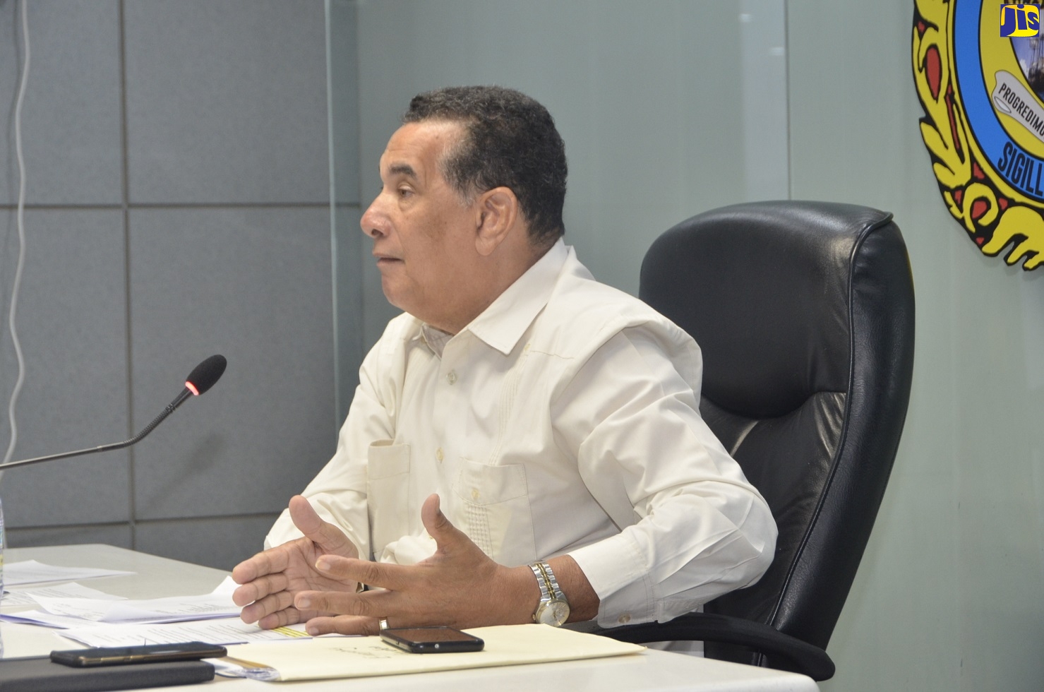 Mayor of Montego Bay, Councillor Homer Davis, speaking at a meeting of the Emergency Operations Committee at the St. James Municipal Corporation in Montego Bay on Tuesday (March 31).