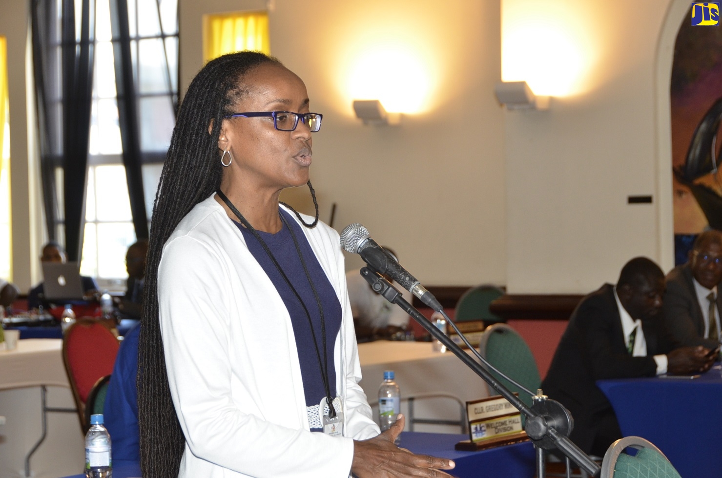 Acting Medical Officer of Health for St. James, Dr. Francine Phillips-Kelly, addresses the monthly meeting of the St. James Municipal Corporation, held at the Montego Bay Cultural Centre,on Thursday, April 9.