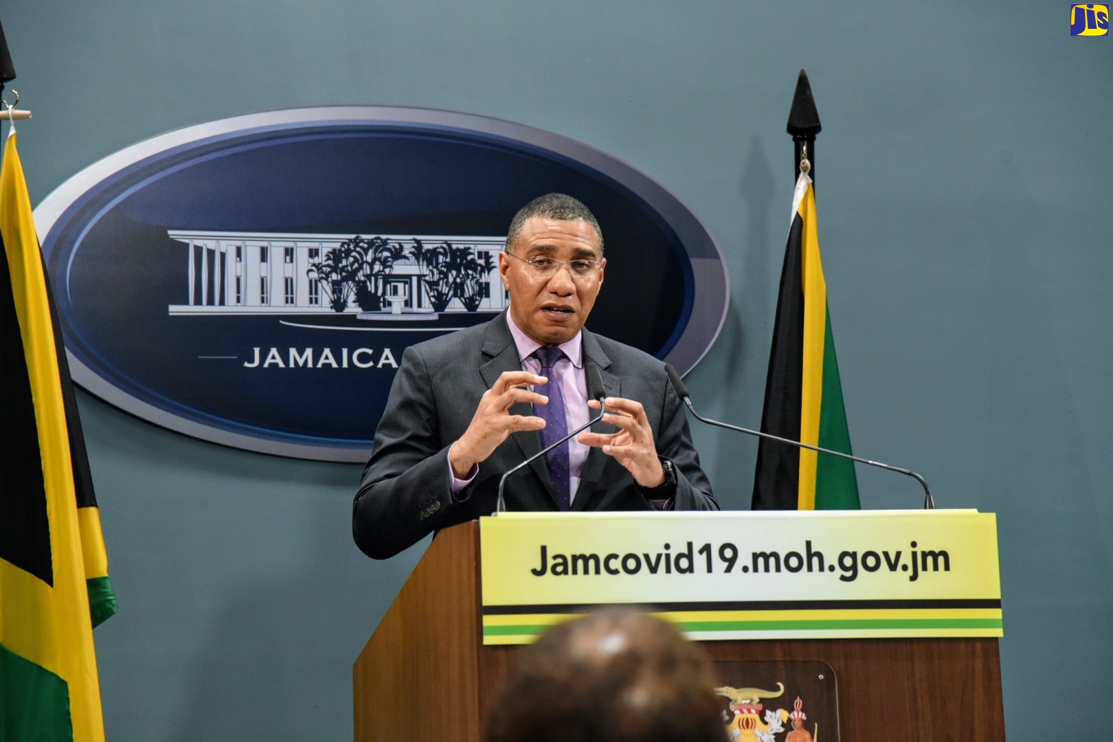 Prime Minister, the Most Hon. Andrew Holness, addresses a virtual press conference at Jamaica House on Tuesday (April 14).