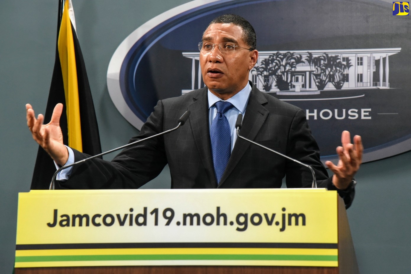 Prime Minister, the Most Hon. Andrew Holness, addresses a virtual press conference at Jamaica House on Monday (April 20).