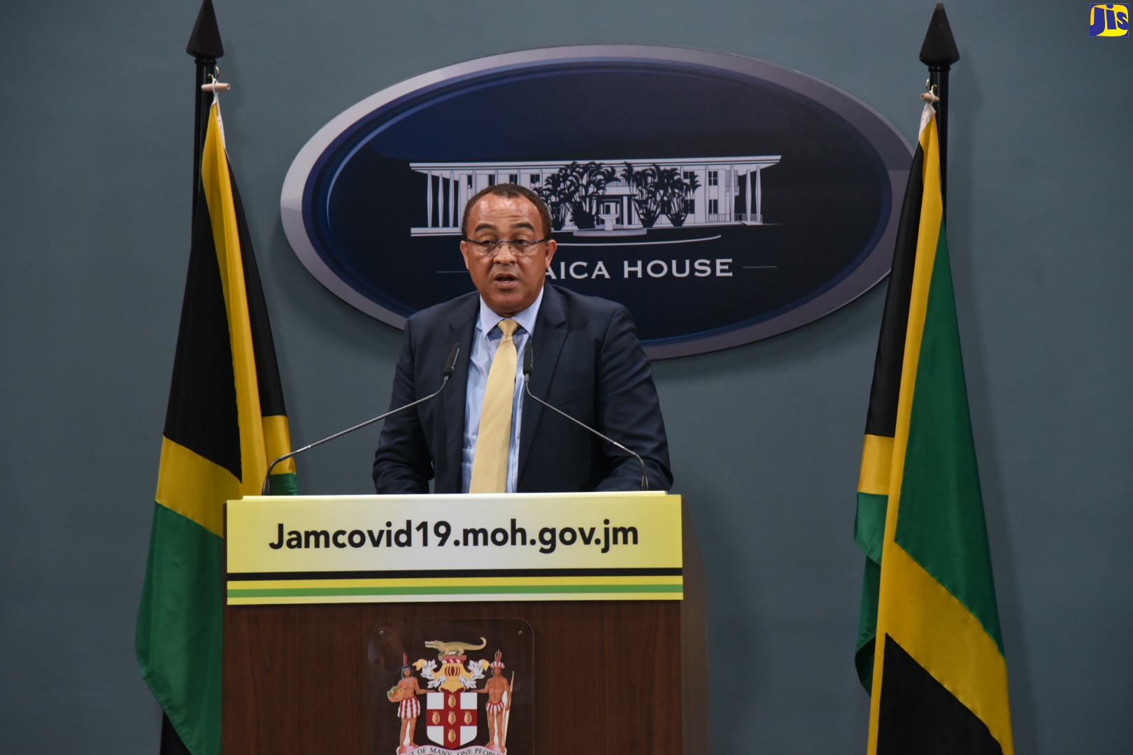 Minister of Health and Wellness, Dr. the Hon. Christopher Tufton, addresses a digital press conference from Jamaica House on Tuesday (April 14).

