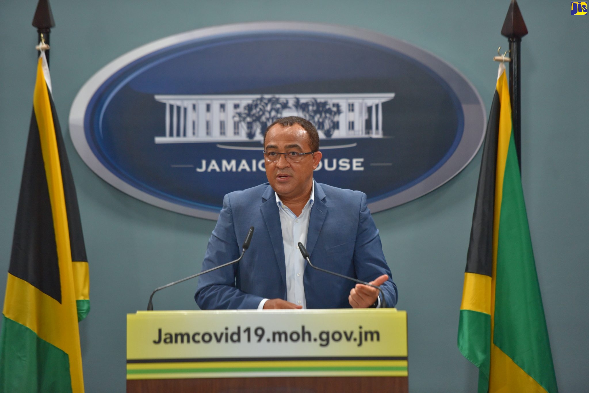 Minister of Health and Wellness, Dr. the Hon. Christopher Tufton, speaks at a digital press conference at the Office of the Prime Minister Media Centre in Kingston, on Monday (April 27).