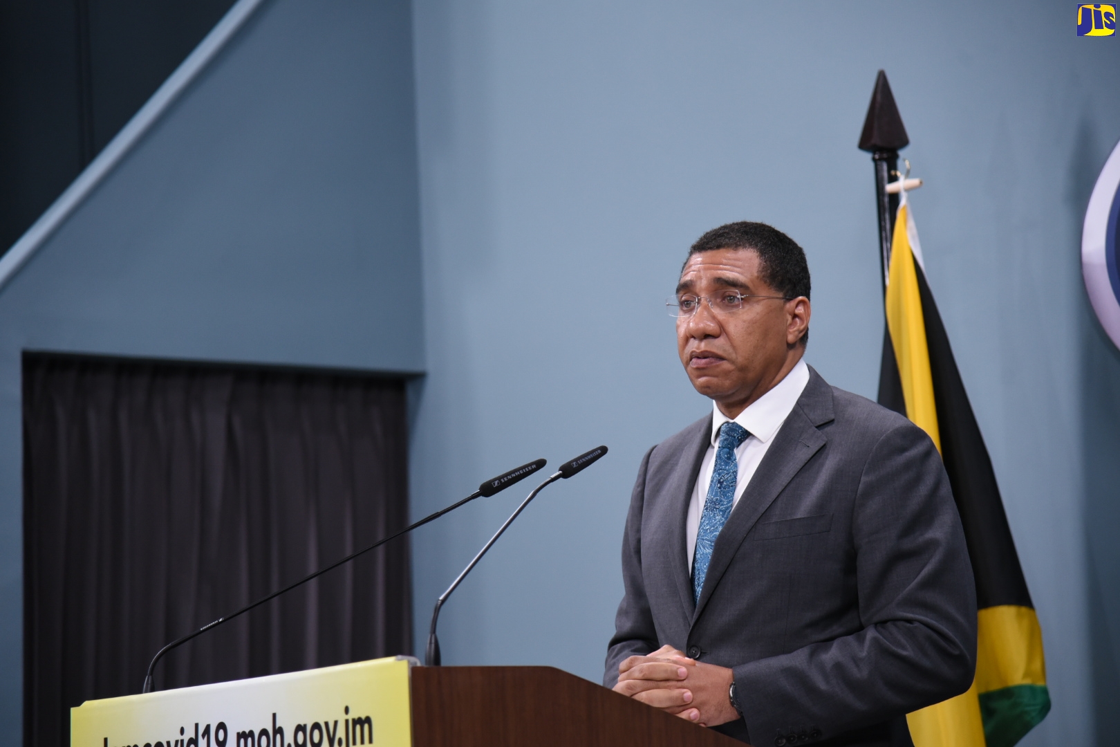 Prime Minister, the Most Hon. Andrew Holness, addresses the nation during a virtual press conference on Wednesday (April 8), at Jamaica House.