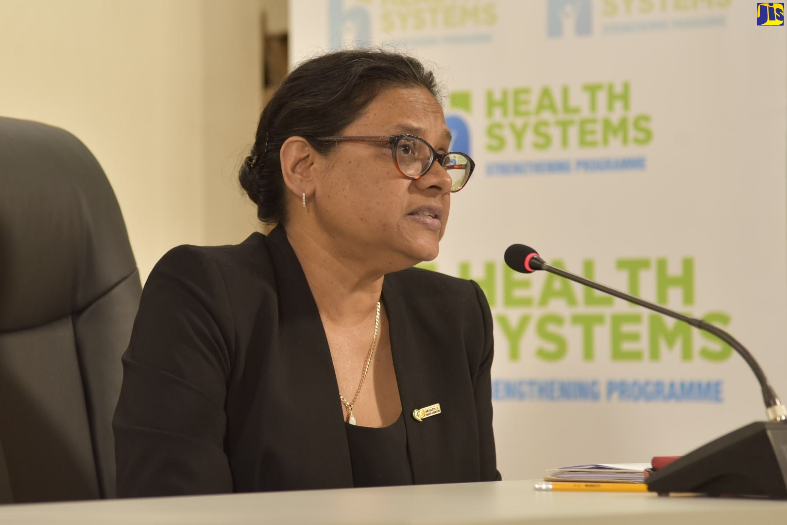 Chief Medical Officer, Dr. Jacquiline Bisasor McKenzie, addresses the nation during a digital press conference at the Ministry of Health and Wellness, on April 7.