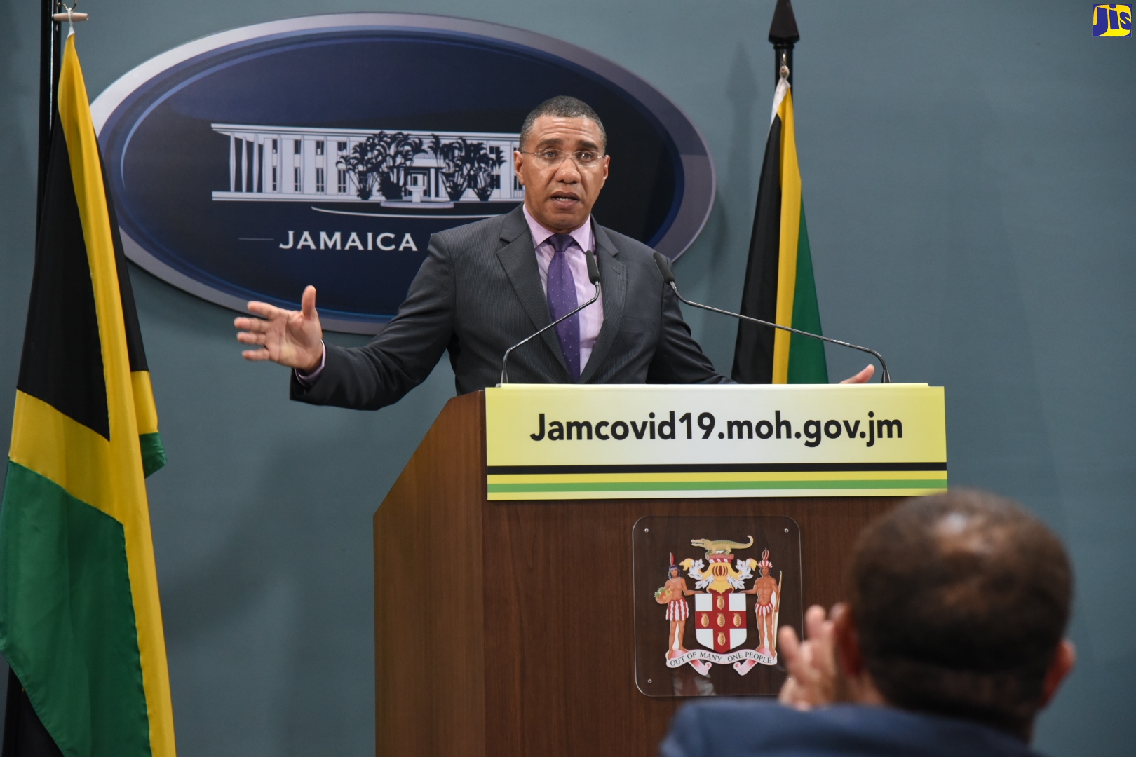 Prime Minister, the Most Hon. Andrew Holness, addresses a virtual press conference at Jamaica House on Tuesday (April 14).