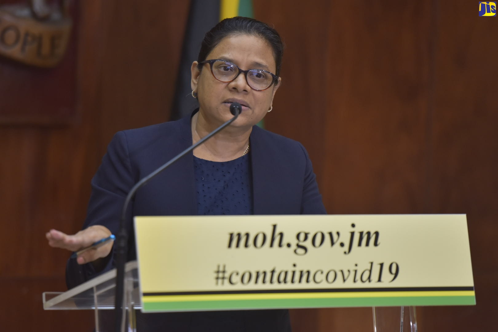 Chief Medical Officer (CMO) in the Ministry of Health and Wellness, Dr. Jacquiline Bisasor-McKenzie, speaking at a virtual press conference from Jamaica House on March 30.