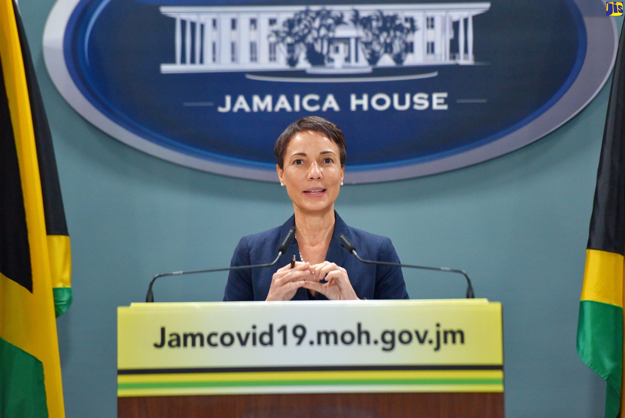 Minister of Foreign Affairs and Foreign Trade, Senator the Hon. Kamina Johnson Smith, speaks at a digital press conference, at Jamaica House on Monday (April 27).