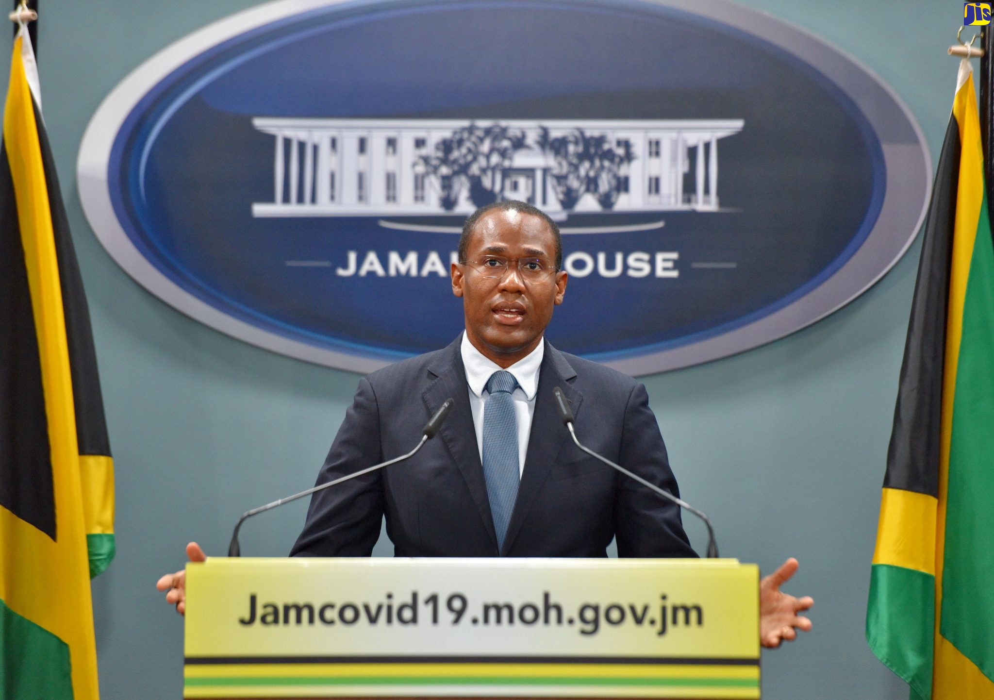 Minister of Finance and the Public Service, Dr. the Hon. Nigel Clarke, addresses a digital media briefing at the Office of the Prime Minister Media Centre, on Monday (April 27).