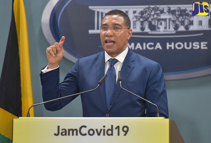 Prime Minister, the Most Hon. Andrew Holness, addresses a virtual press conference at the Office of the Prime Minister on Monday (May 11).