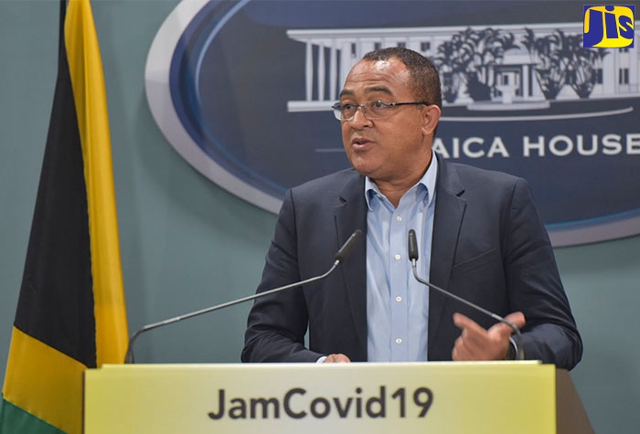 Minister of Health and Wellness, Dr. the Hon. Christopher Tufton, speaks at the digital press conference, at the Office of the Prime Minister, on May 11.