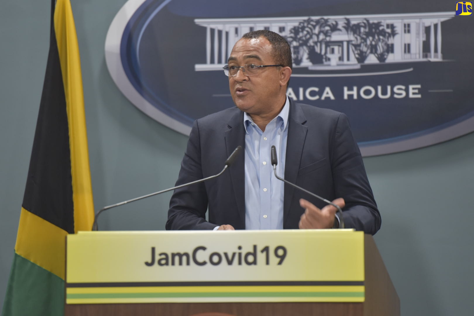 Minister of Health and Wellness, Dr. the Hon Christopher Tufton, speaks at a virtual press conference on May 11, at the Office of the Prime Minister Media Centre, in Kingston.