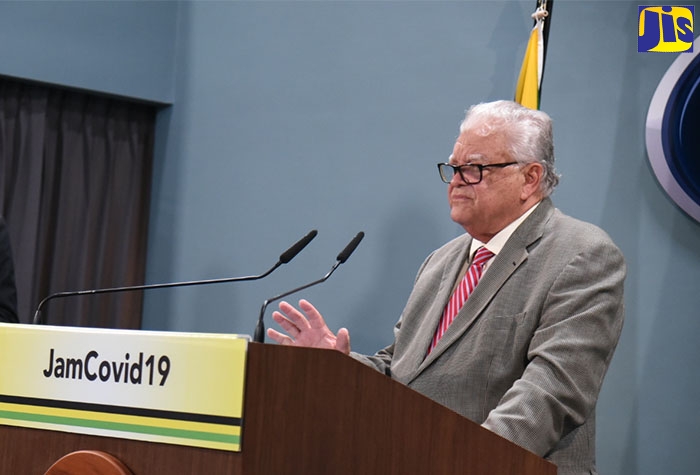 Minister with oversight for Education, Youth and Information, Hon. Karl Samuda, addresses a digital press conference at the Office of the Prime Minister on May 4. 