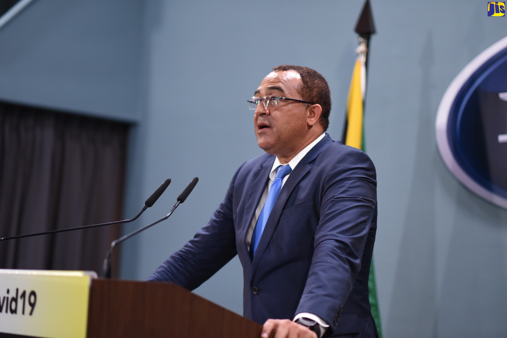 Minister of Health and Wellness, Dr. the Hon. Christopher Tufton, gives an update on the number of confirmed coronavirus (COVID-19) cases in Jamaica at a virtual press conference at the Office of the Prime Minister on Monday (May 4).