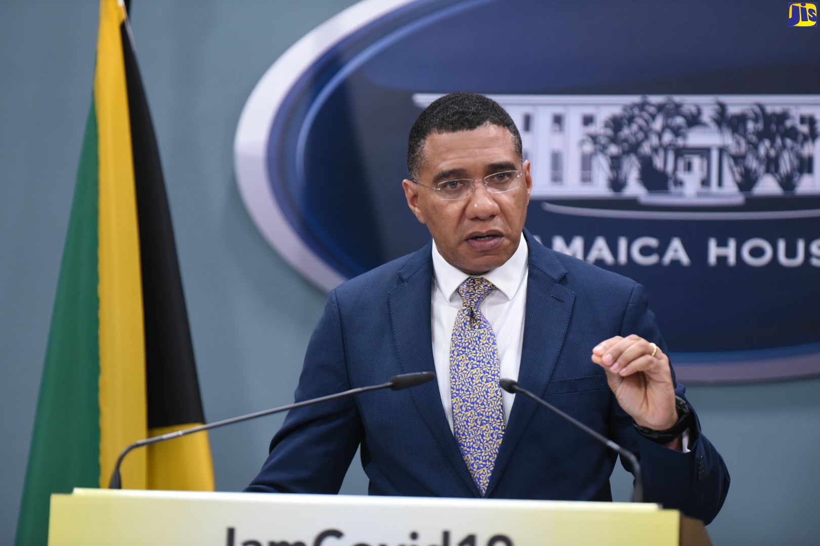 Prime Minister, the Most Hon. Andrew Holness, delivers remarks at a digital press conference, held at Jamaica House, on Tuesday (May 26).