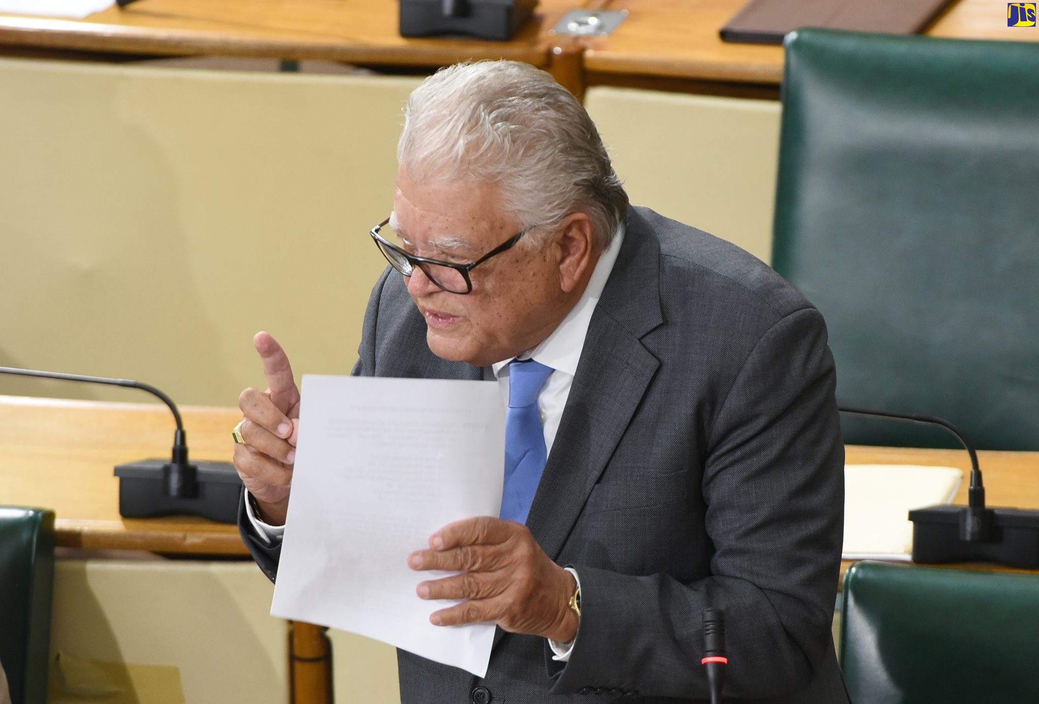 Minister with responsibility for Education, Youth and Information, Hon. Karl Samuda, emphasises a point as he addresses the House of Representatives on Tuesday (May 12).