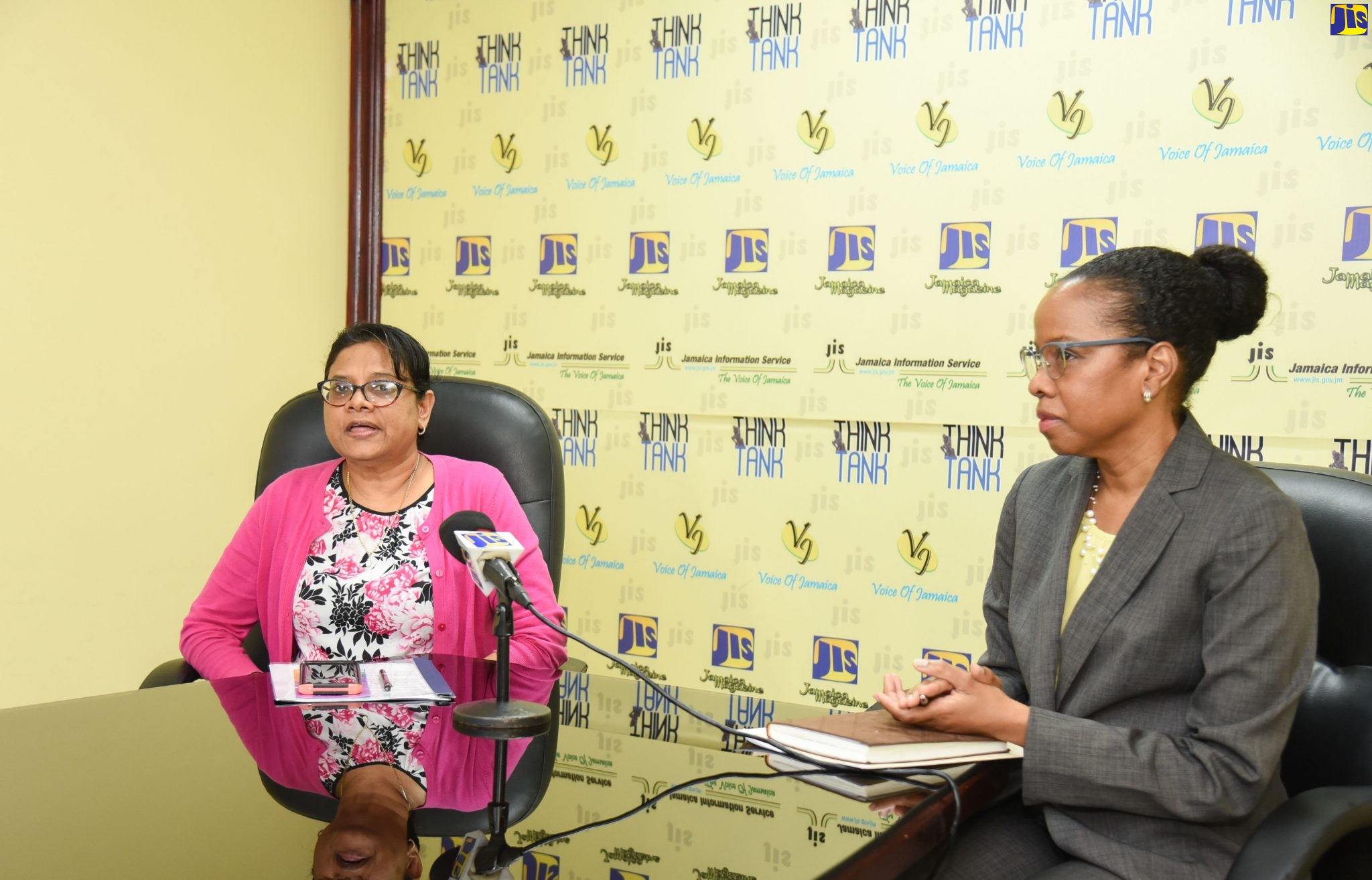 Chief Medical Officer (CMO), Dr. Jacquiline Bisasor-McKenzie (left), addresses  recent JIS ‘Think Tank’. With the CMO is Principal Medical Officer and National Epidemiologist, Dr. Karen Webster-Kerr.