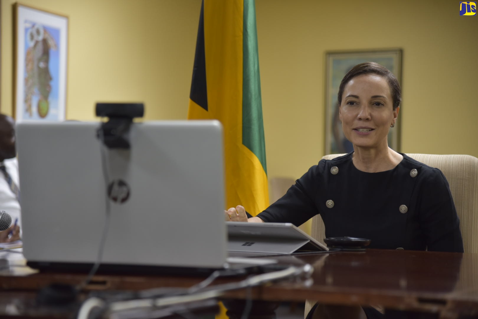 Minister of Foreign Affairs and Foreign Trade, Senator the Hon. Kamina Johnson Smith, addressing the Inaugural Global Jamaica Diaspora Youth Council Online Youth Summit on Tuesday (June 16).
