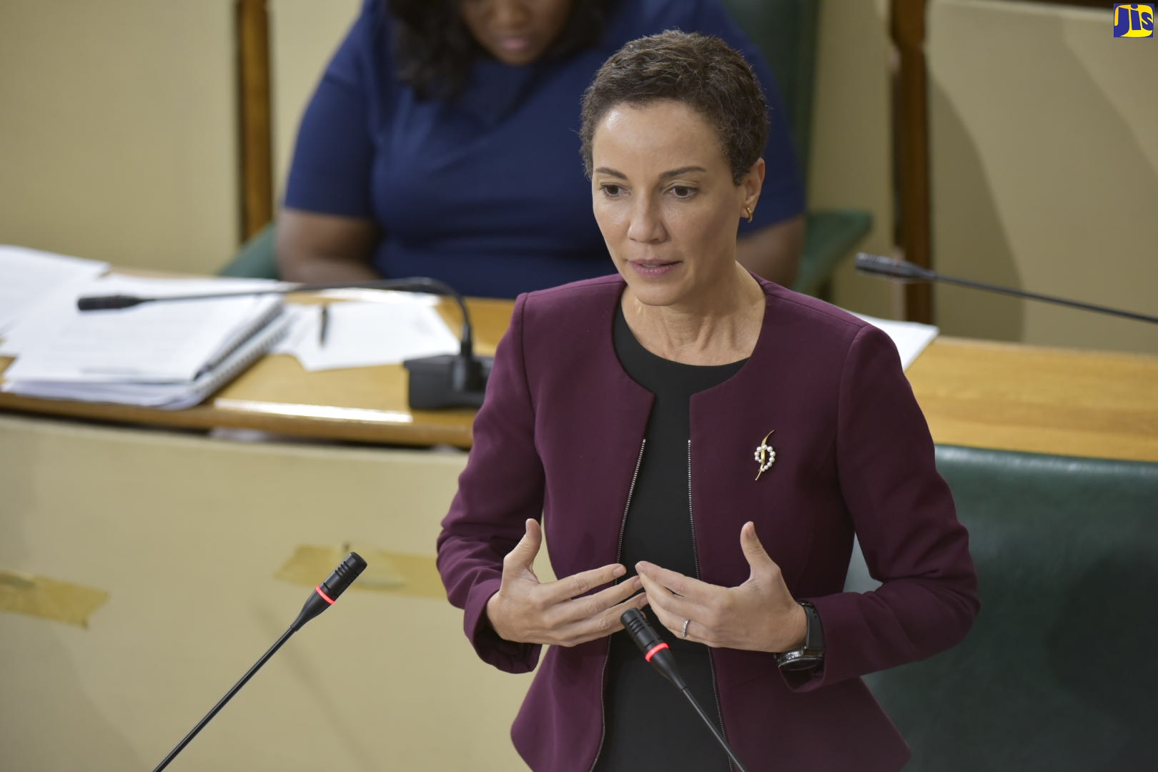 Leader of Government Business in the Senate, and Minster of Foreign Affairs and Foreign Trade, Senator Hon. Kamina Johnson Smith, addresses the sitting of the Upper House on Friday (June 26).