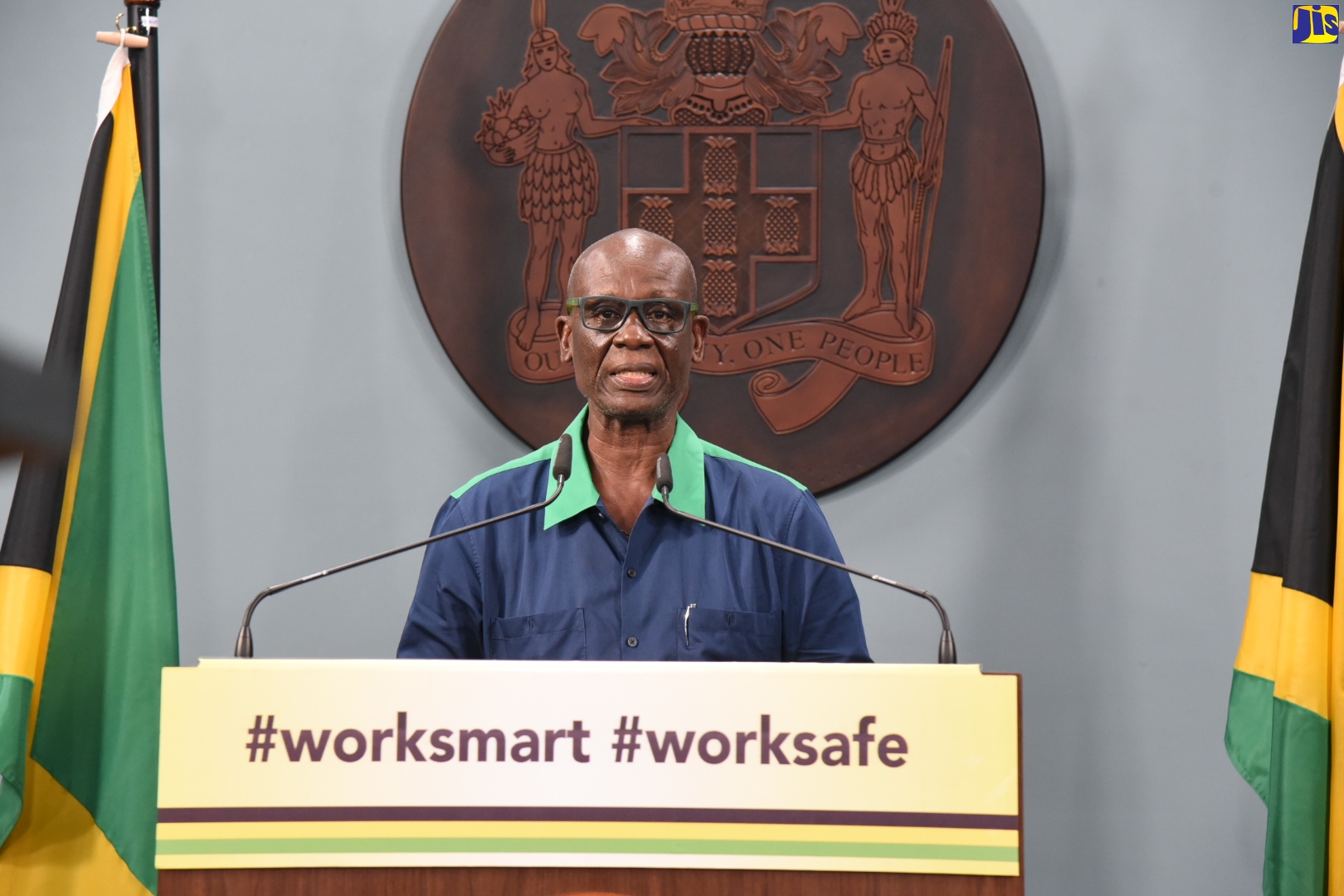 Minister of Local Government and Community Development, Hon. Desmond McKenzie, addressing a digital press conference at the Office of the Prime Minister in St. Andrew on June 5.