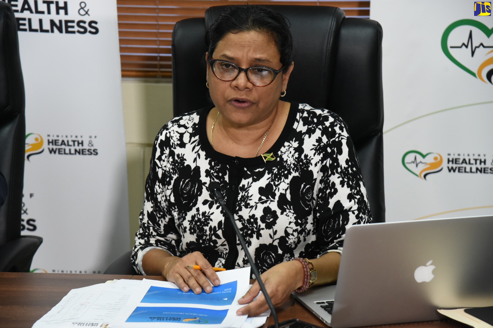 Chief Medical Officer, Ministry of Health and Wellness, Dr. Jacquiline Bisasor-McKenzie, addresses a digital press conference at the Ministry