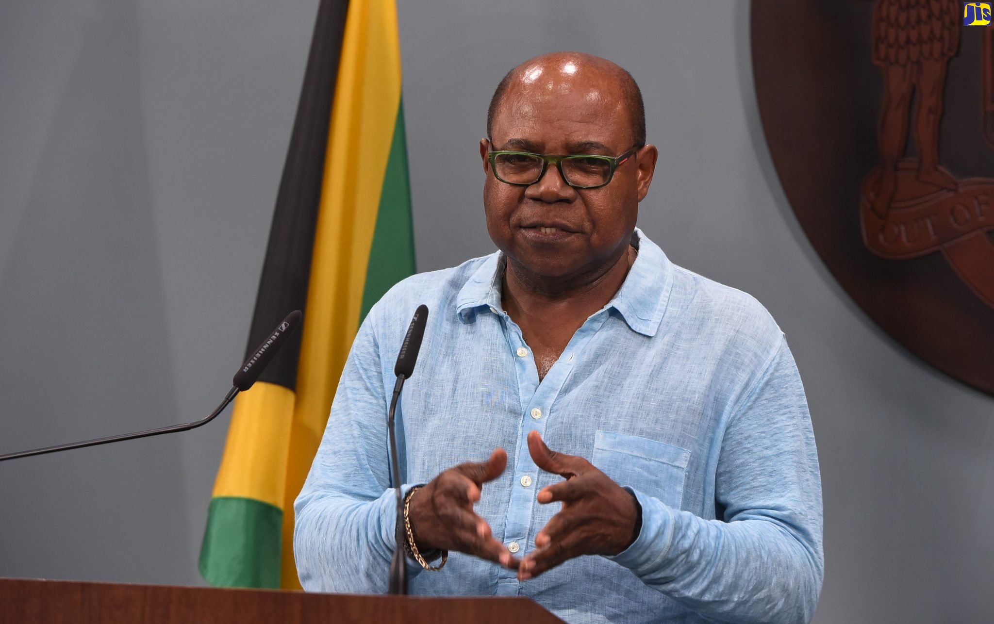 Minister of Tourism, Hon. Edmund Bartlett, addresses a virtual press conference at the Office of the Prime Minister Media Centre, on Sunday (May 31).