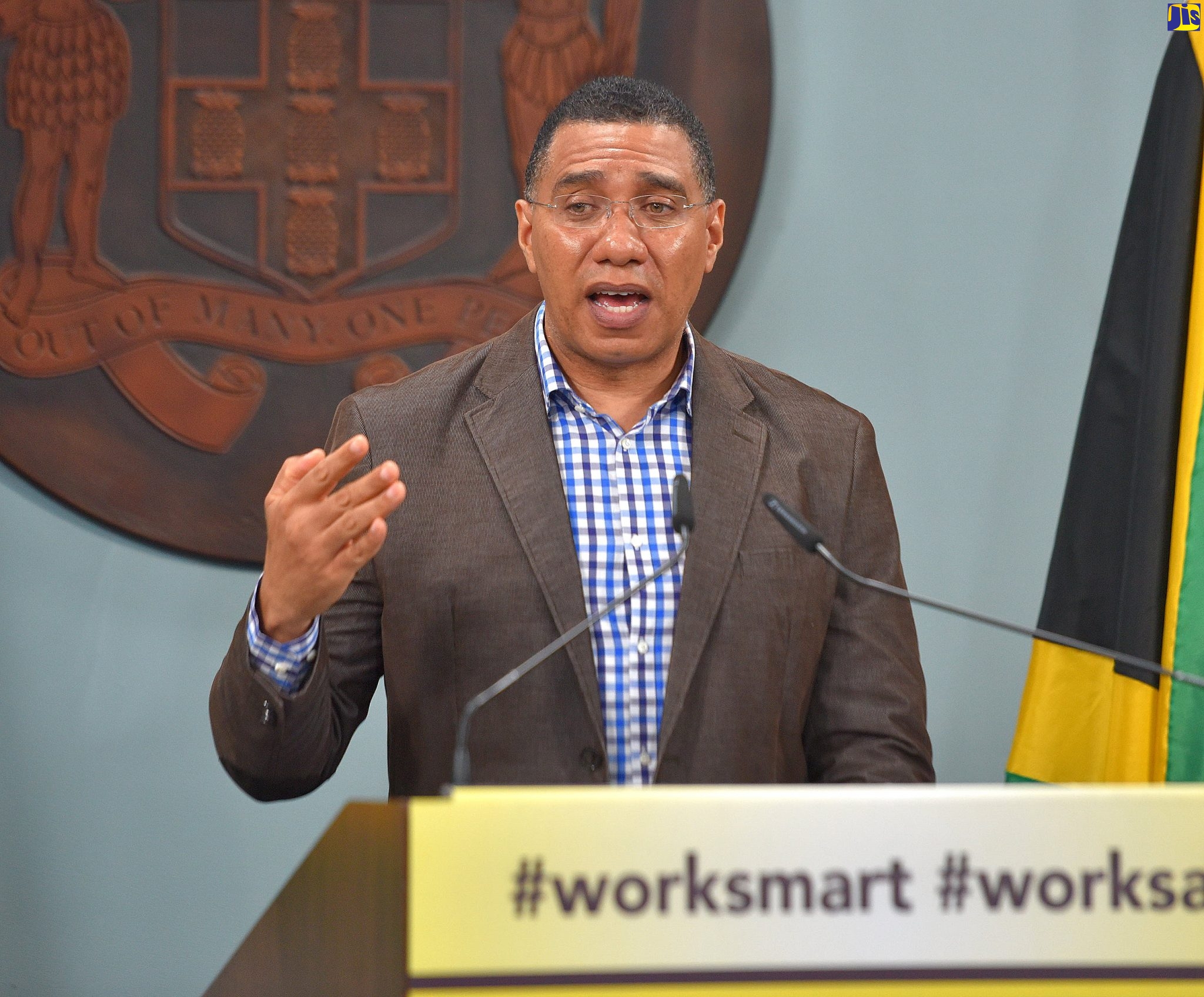Prime Minister the Most Hon. Andrew Holness addressing a digital press conference held at the Office of the Prime Minister Media Centre on June 12.