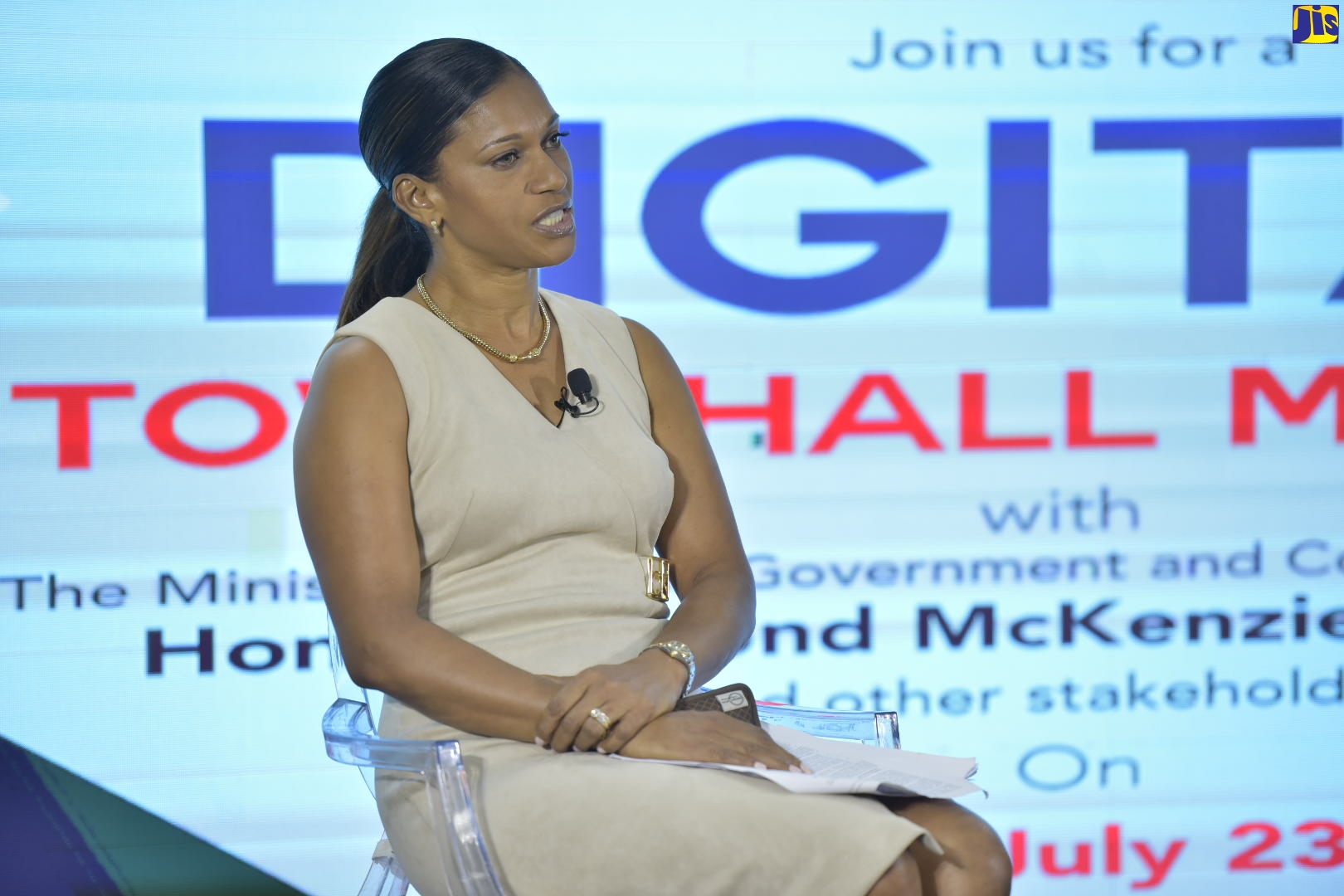 Acting Director of Emergency Medical Services at the Ministry of Health and Wellness, Dr. Kurdell Espinosa Campbell, addresses a digital town hall, hosted by the Ministry of Local Government and Community Development, on July 23.
