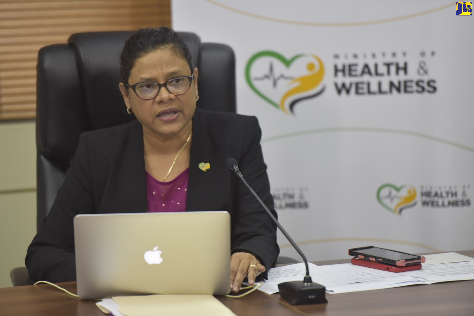 Chief Medical Officer, Dr. Jacquiline Bisasor-McKenzie, addresses a digital COVID Conversations press briefing, held at the Ministry of Health and Wellness, New Kingston, on July 2.