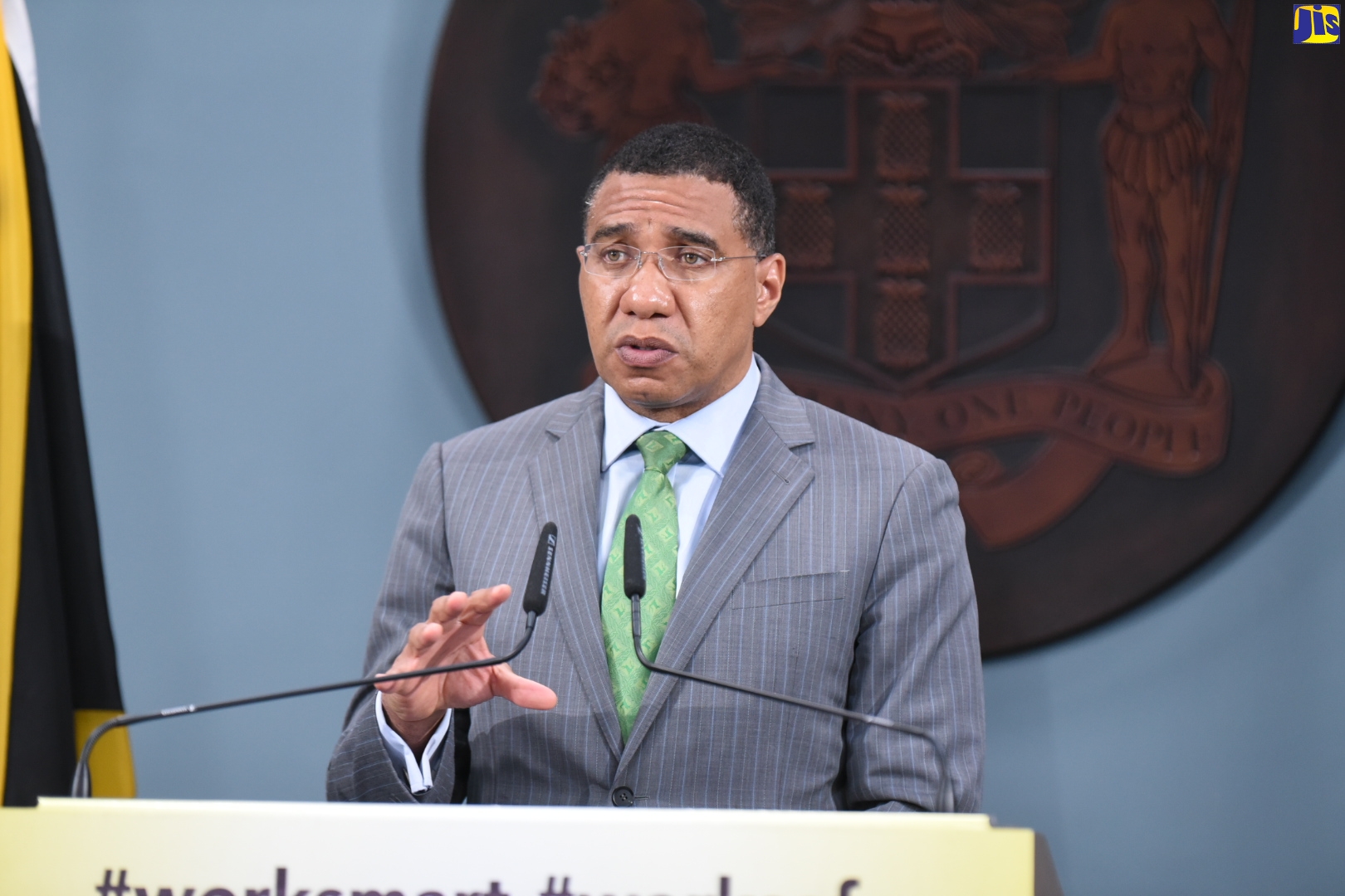 Prime Minister, the Most Hon. Andrew Holness, speaking at an emergency digital press briefing on Monday, (August 17) from the Office of the Prime Minister Media Centre in Kingston.