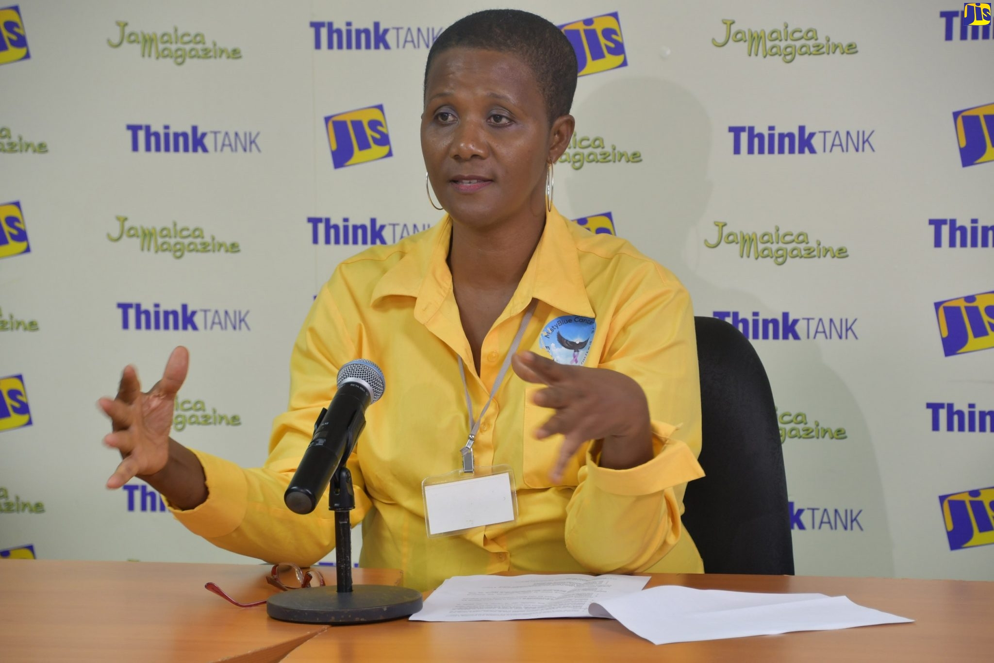 Chairman of the MistyBlue Cancer Care Foundation in Westmoreland, Dorothy Satchwell, addresses a Jamaica Information Service (JIS) Think Tank at the agency’s Montego Bay Regional Office in St. James, recently.