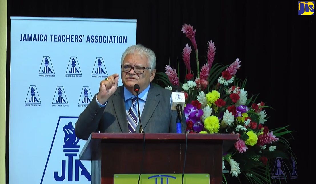 Minister of Education, Youth and Information, Hon. Karl Samuda, addresses the Jamaica Teachers’ Association’s (JTA) 56th annual conference at the Montego Bay Convention Centre, St. James on Wednesday (August 19).