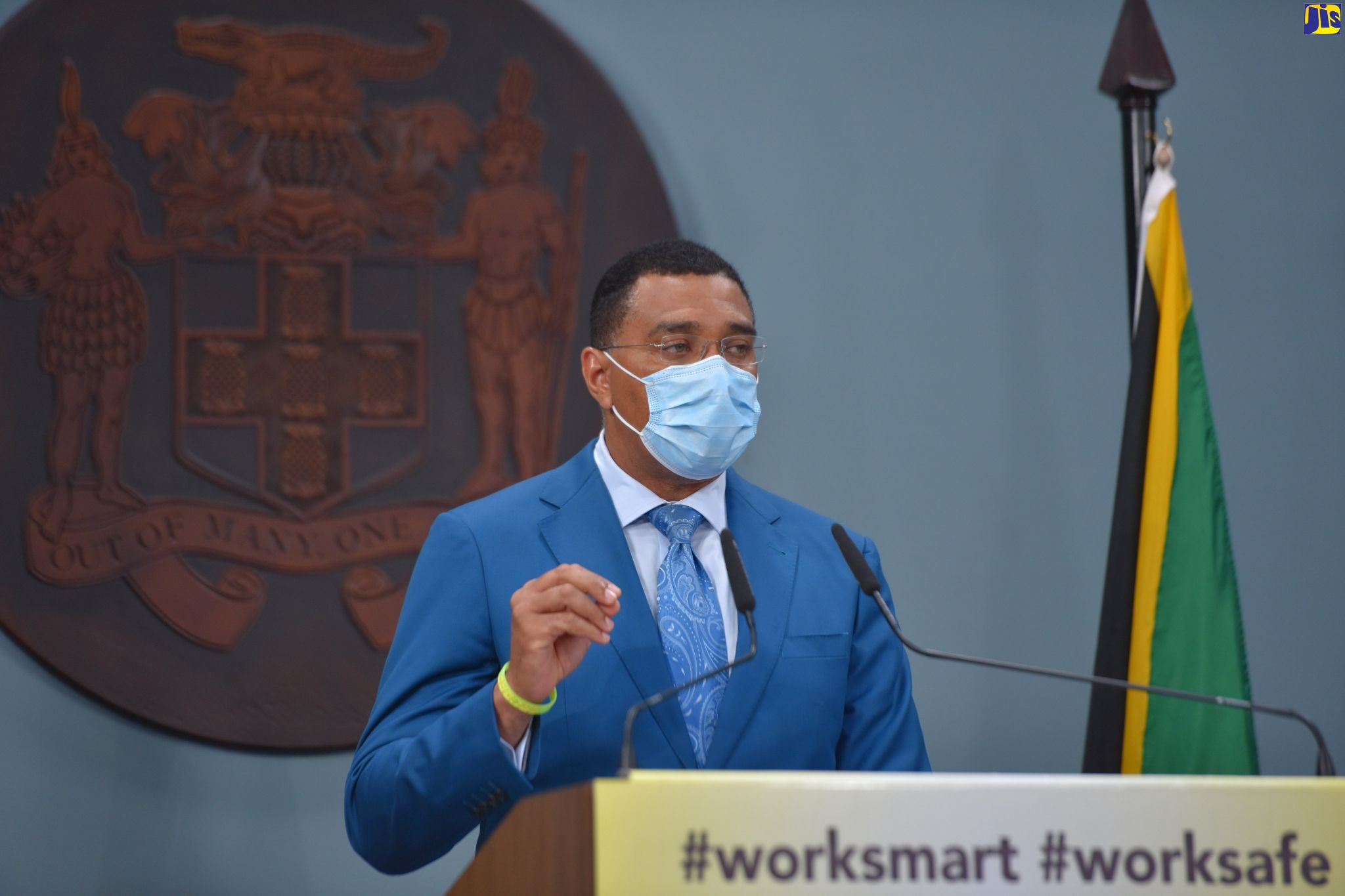 Prime Minister, the Most Hon. Andrew Holness, addresses a digital press briefing at the Office of the Prime Minister, in St. Andrew, on August 21.