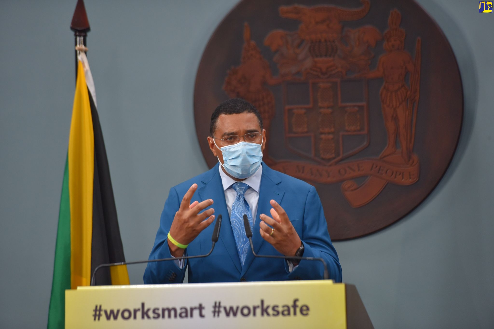 Prime Minister, the Most Hon. Andrew Holness, emphasies a point while addressing a digital press conference on Friday (August 21).