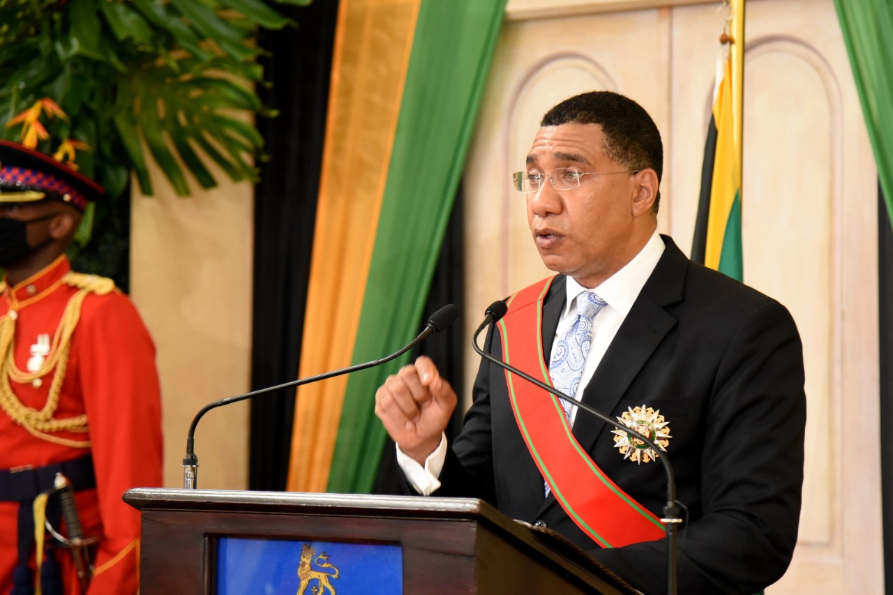 Prime Minister, the Most Hon. Andrew Holness, speaks at  his swearing-in ceremony at King’s House on September 7.

