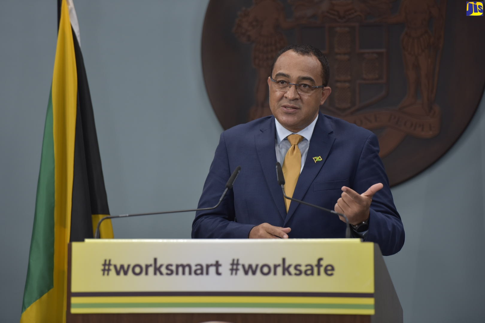 Minister of Health and Wellness, Dr. the Hon. Christopher Tufton, gives an update on COVID-19 during a virtual press conference at Jamaica House, on Monday (September 7).