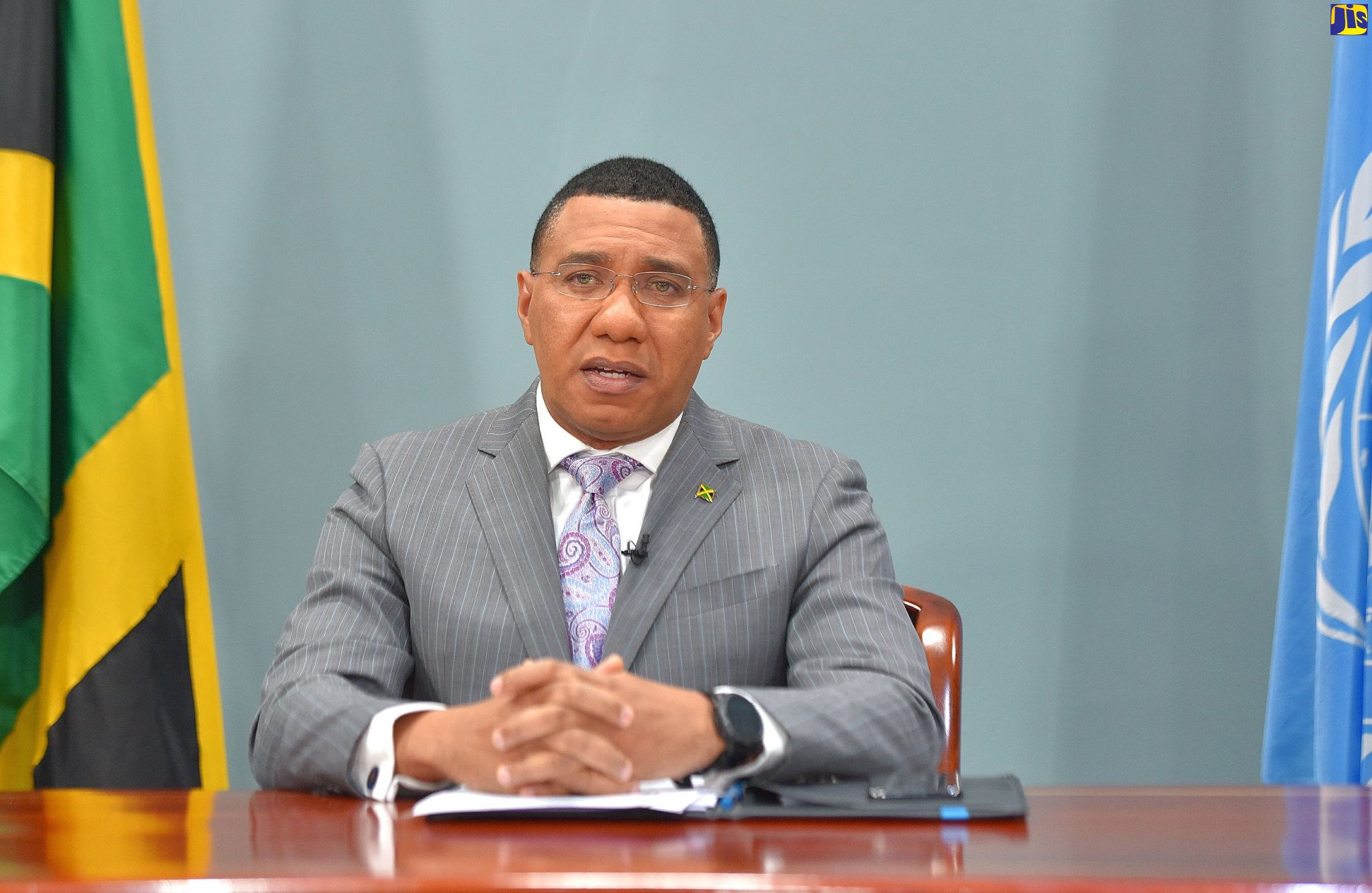 Prime Minister, the Most Hon. Andrew Holness, addresses a virtual High-Level Meeting of Heads of State and Government on 'Financing for development in the era of coronavirus (COVID-19) and beyond', held on Tuesday (September 29). The meeting was convened by United Nations (UN) Secretary-General António Guterres, along with Prime Minister Holness, and the Prime Minister of Canada, Justin Trudeau.