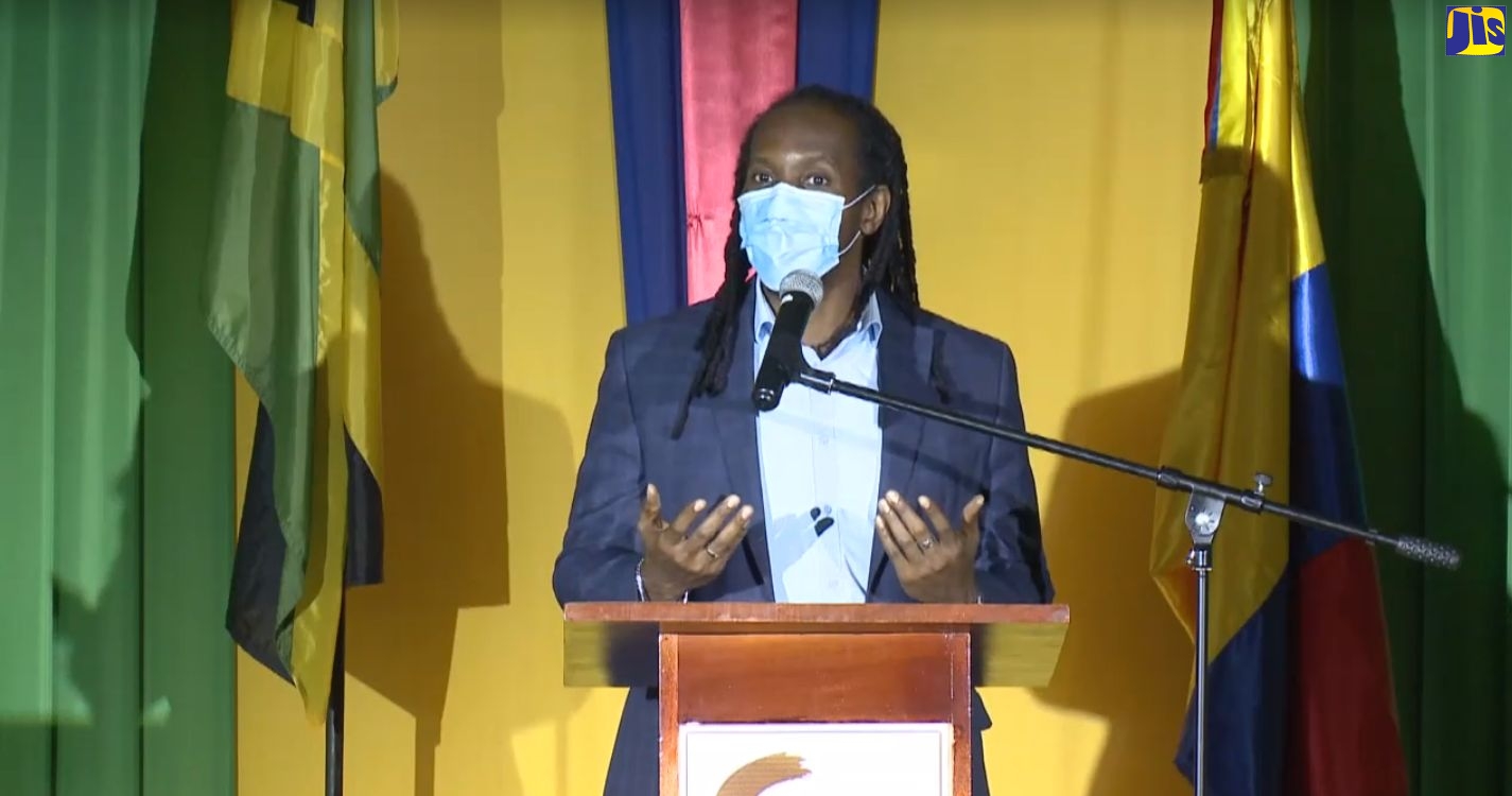 State Minister in the Ministry of Culture, Gender, Entertainment and Sport, Hon. Alando Terrelonge, speaks during a Gastronomic Cultural Exchange between Jamaica and Colombia, at the Runaway Bay HEART/NSTA Trust Institute in Runaway Bay, St. Ann, on Wednesday (October 21).