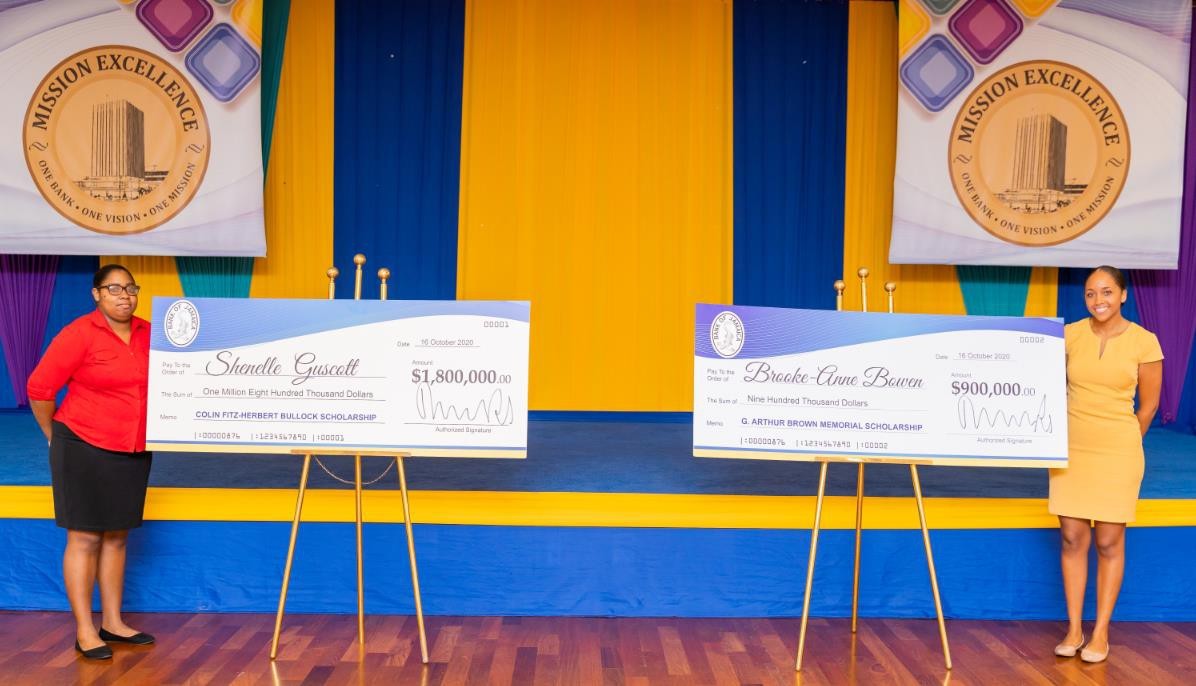 Ms.  Shenelle  Guscott  and  Ms.  Brooke-Anne  Bowen,  2020/2021  recipients  of  the  Colin  Fitz-Herbert  Bullock
Scholarship and G. Arthur Brown Memorial Scholarship, respectively.

