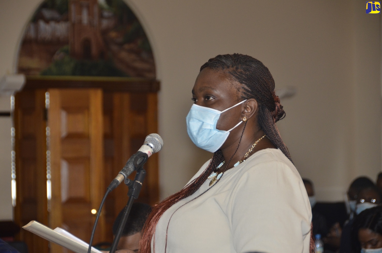Acting Chief Public Health Inspector for St. James, Sherika Lewis, speaks at the monthly meeting of the St. James Municipal Corporation, held at the Montego Bay Cultural Centre, on October 8.