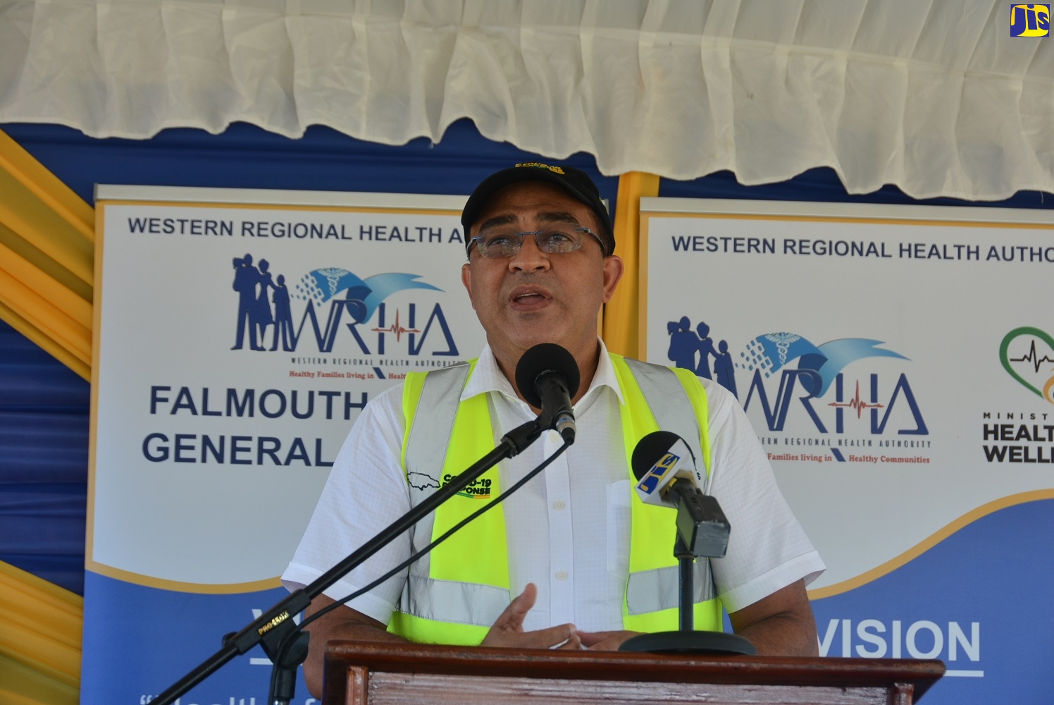 Minister of Health and Wellness, Dr. the Hon. Christopher Tufton, speaking at a ground breaking and contract signing ceremony for the establishment of two additional field hospitals, held on September 25, at the Falmouth Public General Hospital in Trelawny.