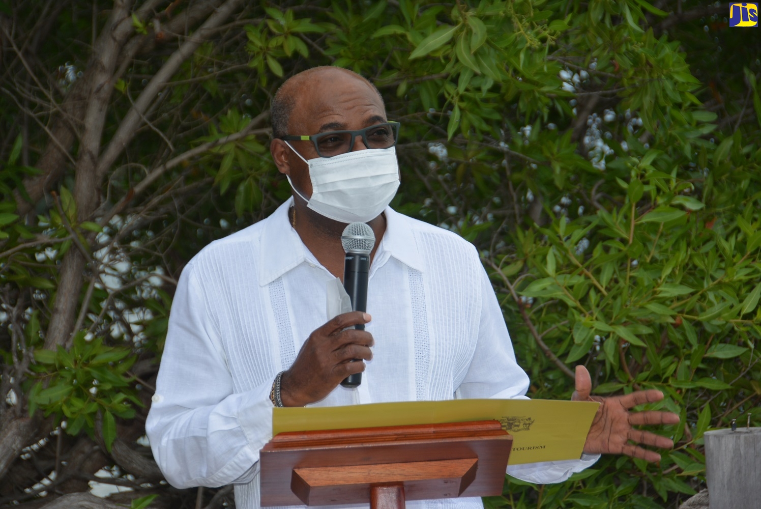 Minister of Tourism, Hon. Edmund Bartlett, speaks at the reopening of Zoetry Montego Bay, in Ironshore, St. James, recently.