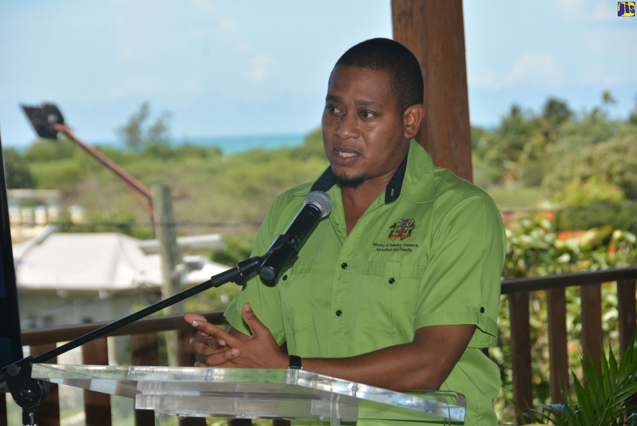 Minister of Agriculture and Fisheries, Hon. Floyd Green, addresses a town hall at the Treasure Beach Sports Park & Community Centre in the parish on Wednesday, October 7.